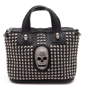 Black & Silver Vegan Leather Studded Skull Handbag